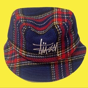 Brand New Stussy Big Logo Bucket Hat in Blue Plaid
